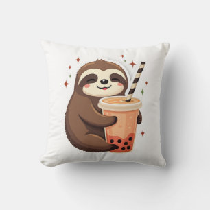Vintage Sloth Boba Cute Retro Tea Lover 2 Cushion