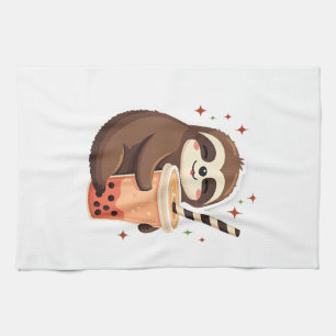 Vintage Sloth Boba Cute Retro Tea Lover 2 Towel