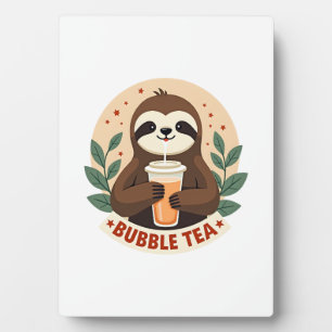 Vintage Sloth Bubble Tea Cute Retro Animal Art 2 Plaque