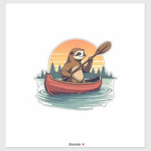 Vintage Sloth Canoe Sunset Retro Wildlife Art 2