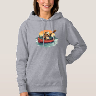 Vintage Sloth Canoe Sunset Retro Wildlife Art 2 Hoodie