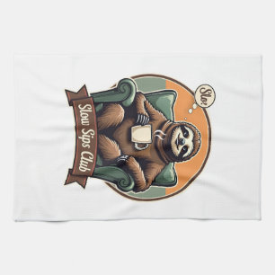 Vintage Sloth Coffee Shirt Calm Morning Humor 2 Tea Towel