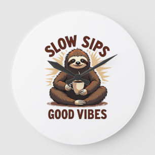 Vintage Sloth Coffee Shirt Cute Slow Morning Humou Large Clock
