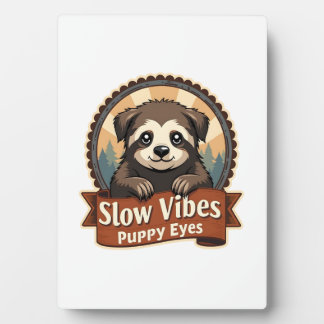 Vintage Sloth Dog Shirt Slow Vibes Puppy Eyes 2 Plaque