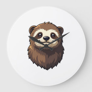 Vintage Sloth Face Retro Wildlife Graphic 2 Large Clock