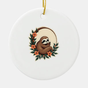 Vintage Sloth Floral Botanical Retro Animal Art 2 Ceramic Tree Decoration