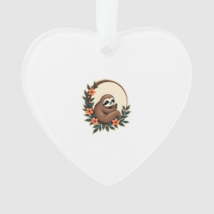 Vintage Sloth Floral Botanical Retro Animal Art 2 Ornament
