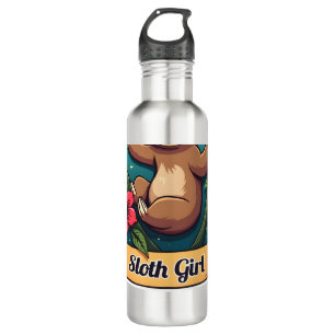 Vintage Sloth Flower Girl Cute Tropical Retro Shir 710 Ml Water Bottle
