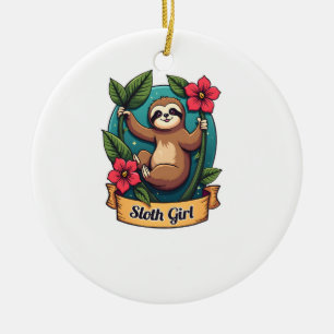 Vintage Sloth Flower Girl Cute Tropical Retro Shir Ceramic Tree Decoration