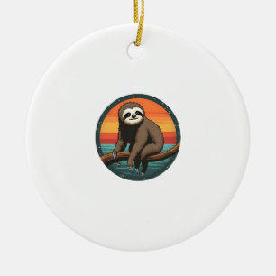 Vintage Sloth Graphic Retro Jungle Animal Art 2 Ceramic Tree Decoration