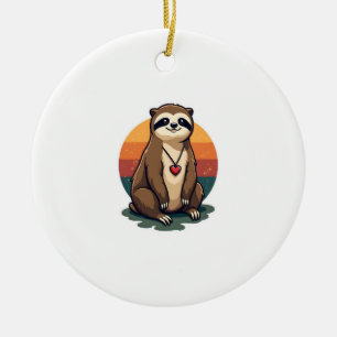 Vintage Sloth Heart Cute Retro Animal Illustration Ceramic Tree Decoration