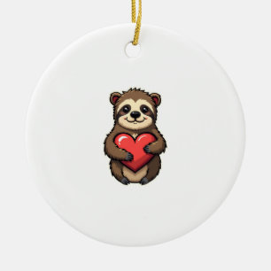 Vintage Sloth Heart Retro Love Animal Art 2 Ceramic Tree Decoration