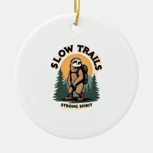 Vintage Sloth Hiking Adventure Quote Design 2 Ceramic Tree Decoration