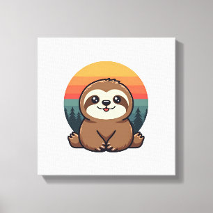 Vintage Sloth Illustration Cute Retro Animal Art 2 Canvas Print