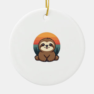 Vintage Sloth Illustration Cute Retro Animal Art 2 Ceramic Tree Decoration