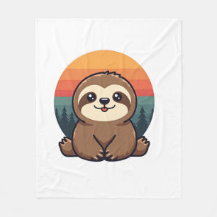 Vintage Sloth Illustration Cute Retro Animal Art 2 Fleece Blanket