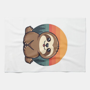 Vintage Sloth Illustration Cute Retro Animal Art 2 Tea Towel