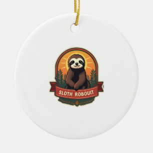 Vintage Sloth Illustration Retro Nature Art 2 Ceramic Tree Decoration