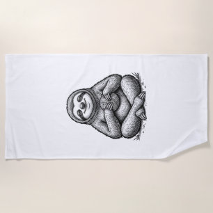 Vintage Sloth Knitting Engraving Shirt Design_1 Beach Towel