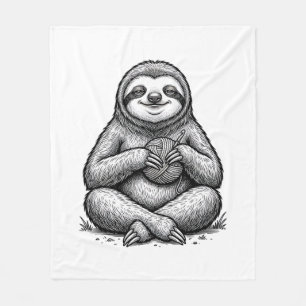 Vintage Sloth Knitting Engraving Shirt Design_1 Fleece Blanket