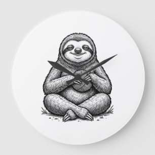 Vintage Sloth Knitting Engraving Shirt Design_1 Large Clock