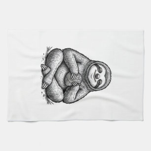 Vintage Sloth Knitting Engraving Shirt Design_1 Tea Towel