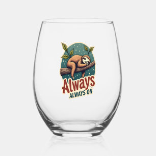 Vintage Sloth Lazy Quote Funny Energy Efficient De Stemless Wine Glass