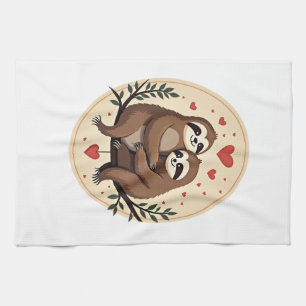 Vintage Sloth Love Retro Valentine Shirt 2 Tea Towel
