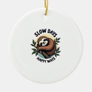 Vintage Sloth Quote Relaxed Nature Graphic 2 Ceramic Tree Decoration