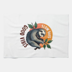 Vintage Sloth Quote Take Life Slow Retro Art 2 Tea Towel