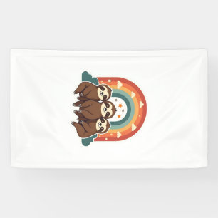 Vintage Sloth Rainbow Retro Cute Animal Art 2 Banner