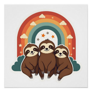 Vintage Sloth Rainbow Retro Cute Animal Art 2 Poster