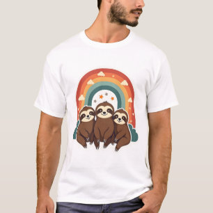 Vintage Sloth Rainbow Retro Cute Animal Art 2 T-Shirt
