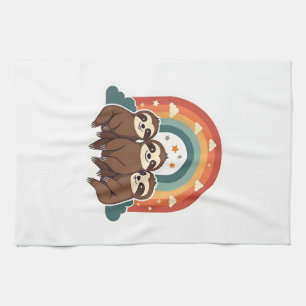 Vintage Sloth Rainbow Retro Cute Animal Art 2 Tea Towel