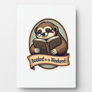 Vintage Sloth Reading Shirt Book Lover Design 2 Plaque