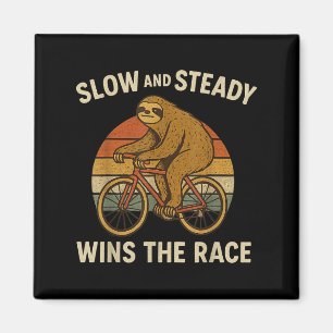 Vintage Sloth Riding Bike Funny Retro Cycling Magnet