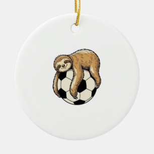 Vintage Sloth Soccer Ball Cute Animal Shirt Design Ceramic Tree Decoration