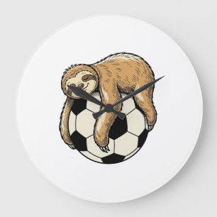 Vintage Sloth Soccer Ball Cute Animal Shirt Design Large Clock