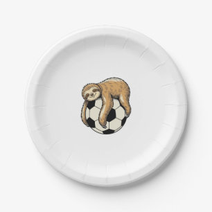 Vintage Sloth Soccer Ball Cute Animal Shirt Design Paper Plate