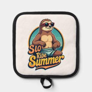 Vintage Sloth Summer Retro Beach Vibes Design 2 Pot Holder