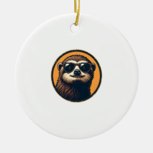 Vintage Sloth Sunglasses Retro Badge Art 2 Ceramic Tree Decoration