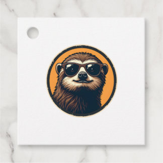 Vintage Sloth Sunglasses Retro Badge Art 2 Favour Tags