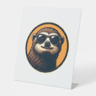 Vintage Sloth Sunglasses Retro Badge Art 2 Pedestal Sign