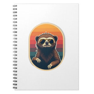 Vintage Sloth Sunglasses Retro Sunset Vector Art 2 Notebook