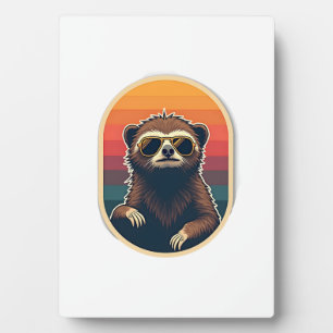 Vintage Sloth Sunglasses Retro Sunset Vector Art 2 Plaque