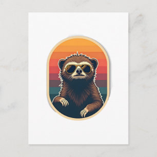 Vintage Sloth Sunglasses Retro Sunset Vector Art 2 Postcard