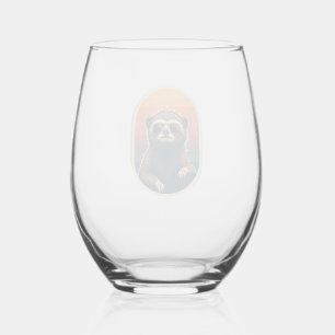 Vintage Sloth Sunglasses Retro Sunset Vector Art 2 Stemless Wine Glass