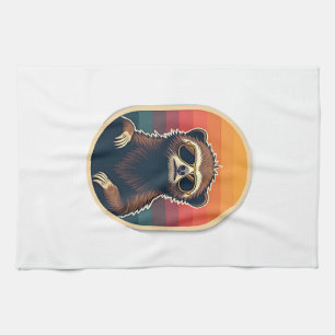 Vintage Sloth Sunglasses Retro Sunset Vector Art 2 Tea Towel