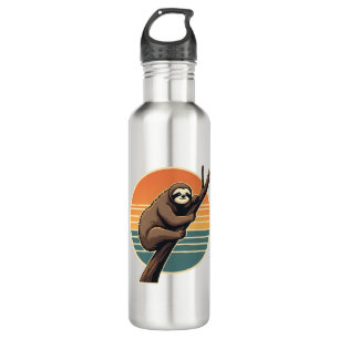 Vintage Sloth Sunset Vector Retro Hanging Art 2 710 Ml Water Bottle