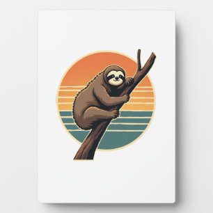 Vintage Sloth Sunset Vector Retro Hanging Art 2 Plaque